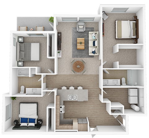 Floor plan for 3 beds, 2 baths, 1370 sqft
